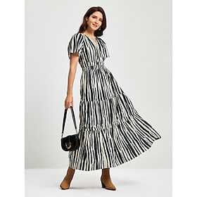 Cotton Chic Short Sleeve Striped Maxi Skirt