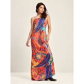 Tropical Print Summer Fashion Vacation Maxi Dress