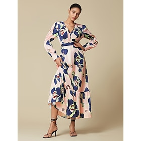 Satin Wedding Guest Floral V Neck Zip Tie Maxi Dress