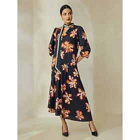 Chiffon Floral Fold over Collar Maxi Dress