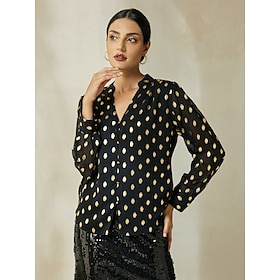 Chiffon Polka Dot Juliet Sleeve Collared Blouse